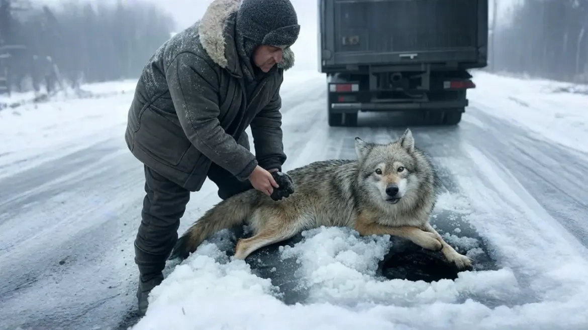 Не думая ни минуты, дальнобойщик вытащил из проруби тонущую беременную волчицу! Но он даже не догадывался, какой будет расплата…
